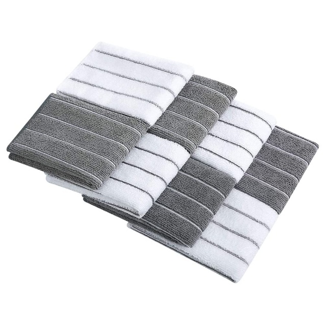 Microfiber Gray and White Striped Household Cleaning Cloth with Mesh - JUHAO